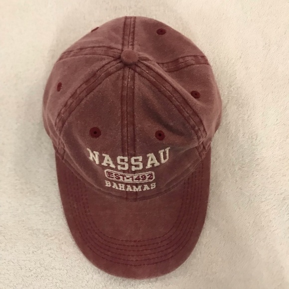 Kaufman for Nassau Bahamas on Adjustable Maroon Travel & Beach Baseball Cap - Picture 7 of 12